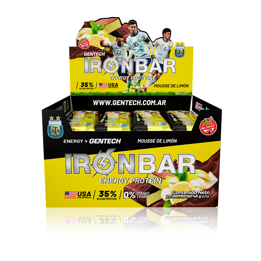 CAJA X 20 BARRITAS PROTEINA IRON BAR 46gr GENTECH