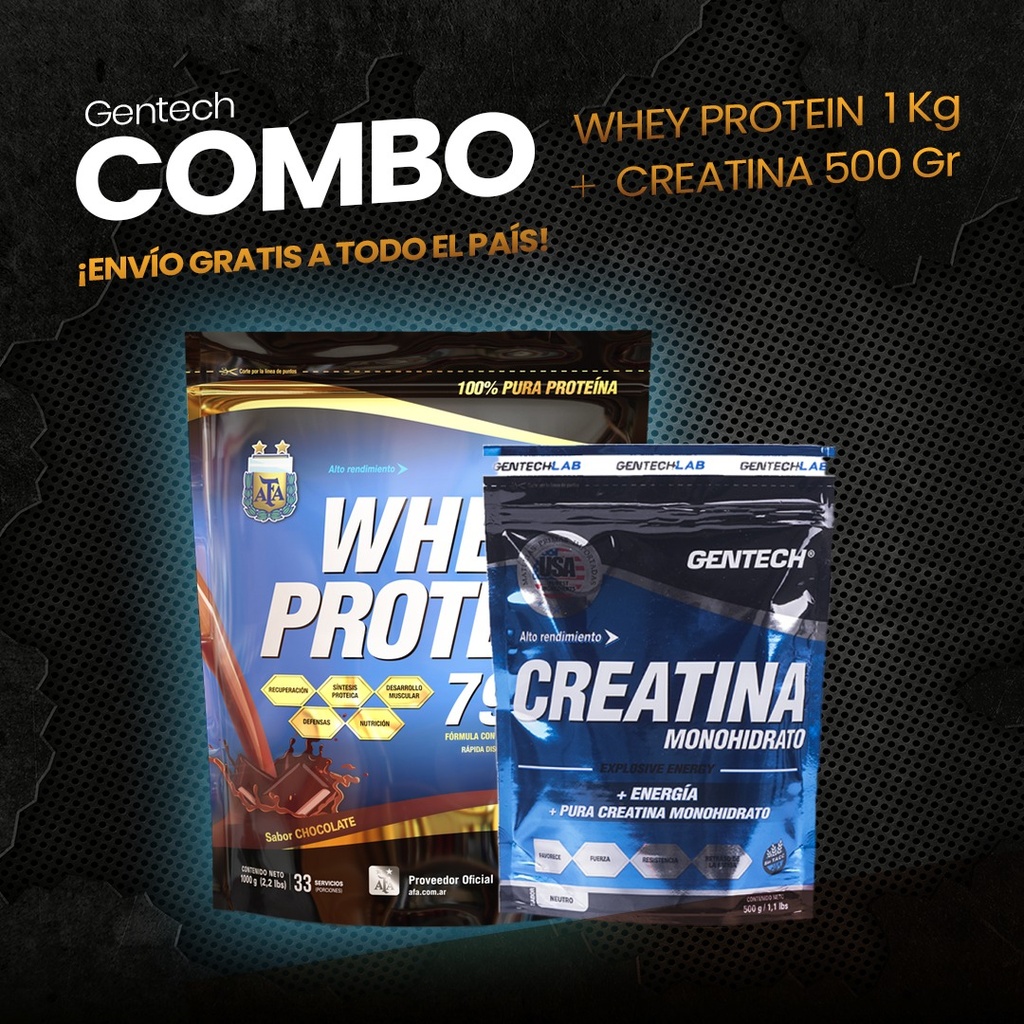 COMBO CREATINA 500 GRMS  + 1KG DE PROTEINA GENTECH (ENVIO GRATIS)